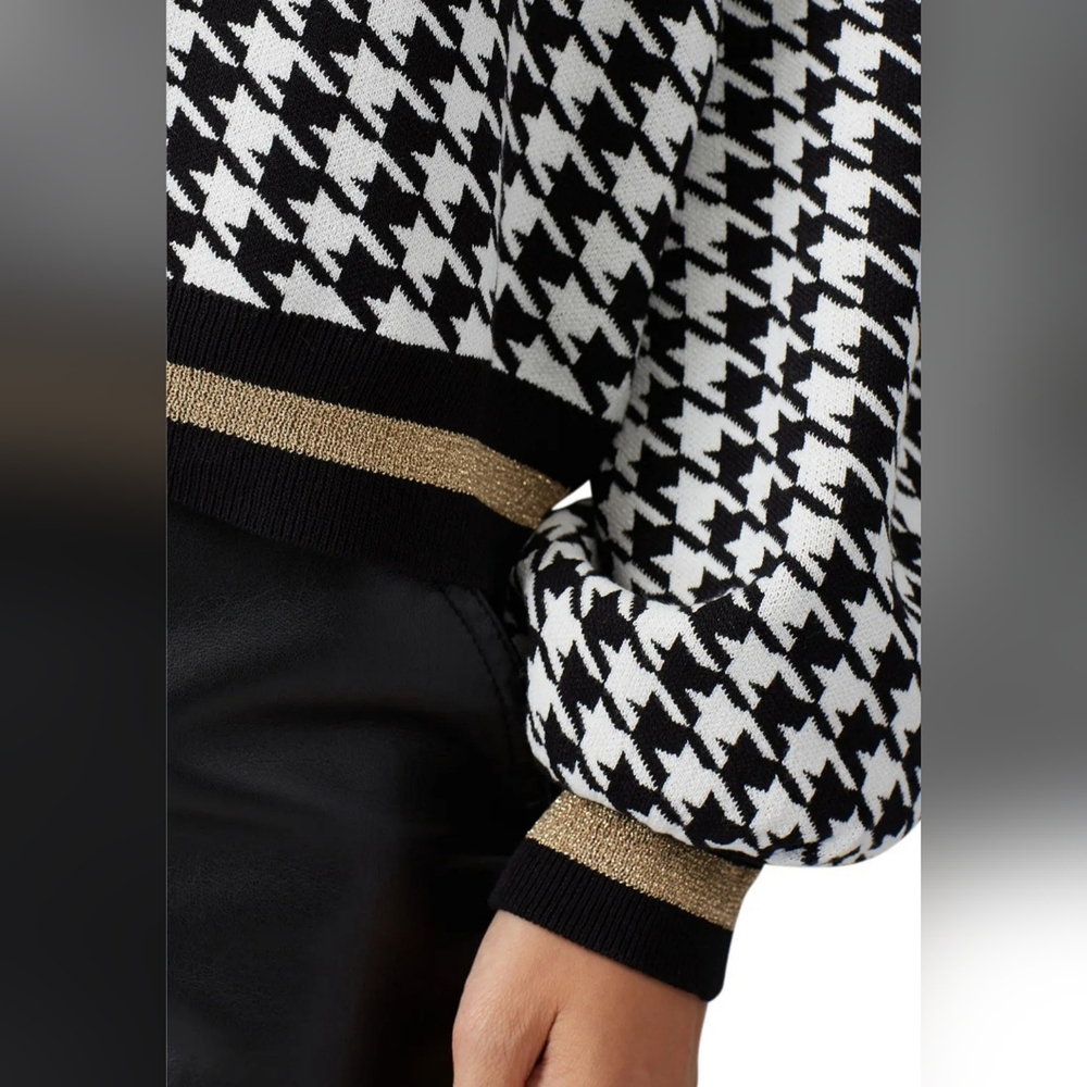 525 America Gold Metallic Black and White Houndstooth Sweater Size Small - Picture 7 of 9